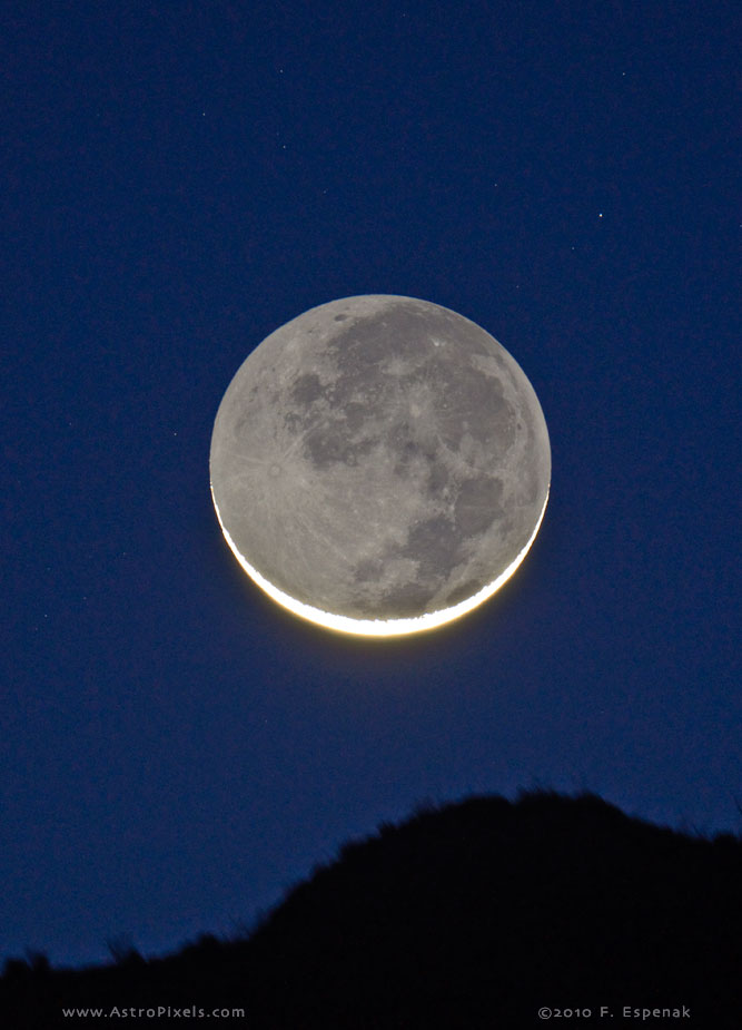 Earthshine Crescent Over Limestone Mtn - 1